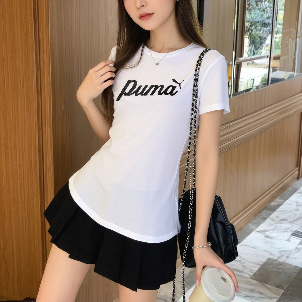 彪马运动短袖女2025夏季新款休闲透气白色圆领收腰显瘦T恤小个子