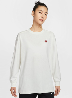 NIKE耐克长袖白色T恤女装25新款运动服宽松圆领套头衫卫衣IB1670
