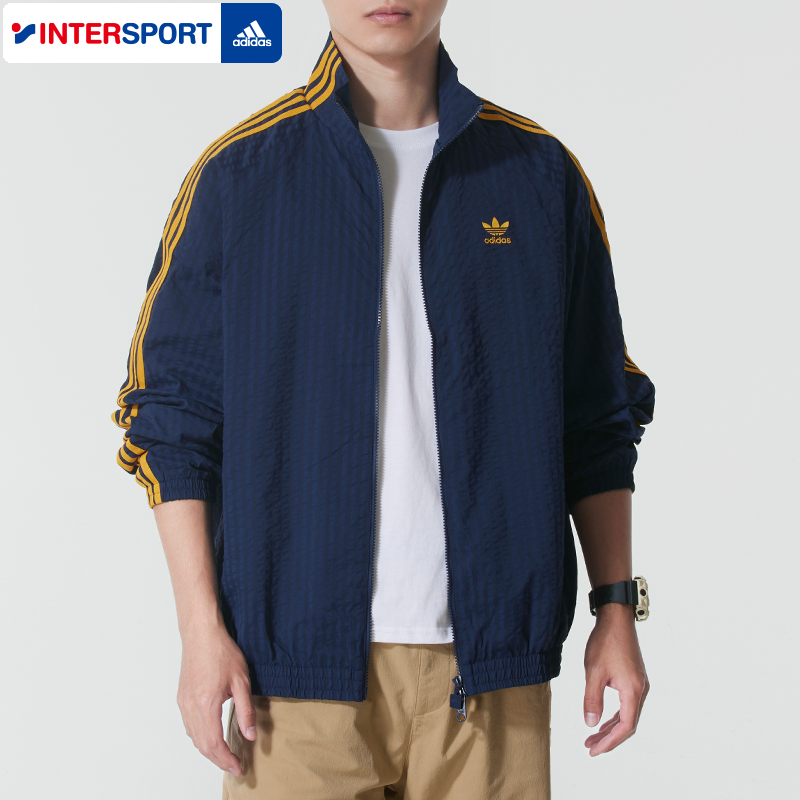 阿迪达斯三叶草立领外套男2025冬季跑步训练健身运动服夹克KC2606