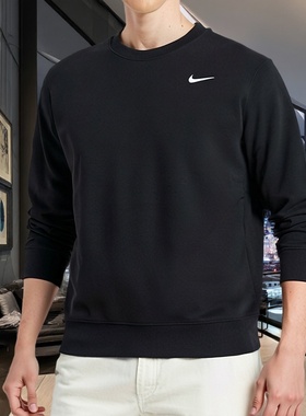 NIKE耐克圆领卫衣男装秋季新款休闲运动长袖上衣黑色套头衫IB8825