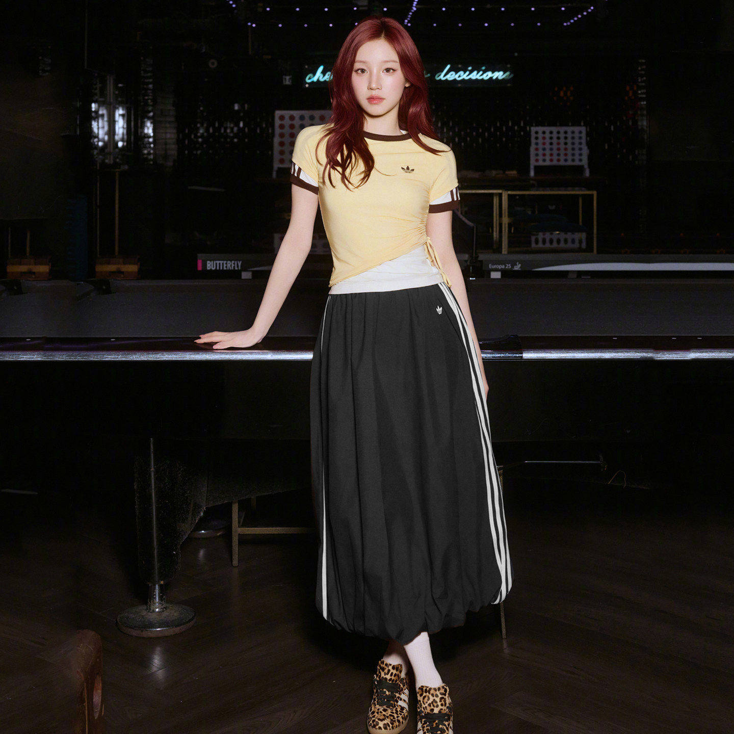 阿迪达斯三叶草花苞裙女款长裙夏季新款中长款蓬松半身裙黑色裙子