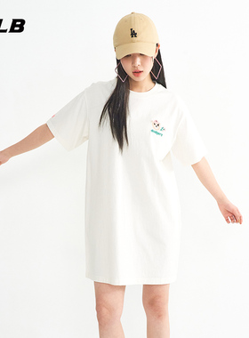 MLB官方 女士短袖连衣裙刺绣短裙皱眉熊时尚休闲22秋新款OPEC2