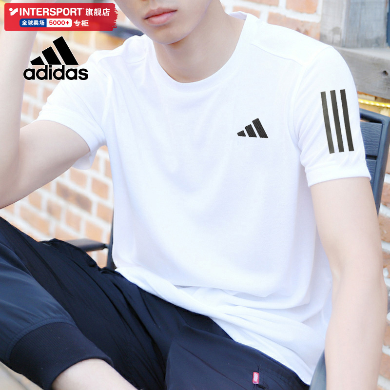 阿迪达斯白色短袖T恤男上衣2025秋冬新款训练服跑步运动服IK7436
