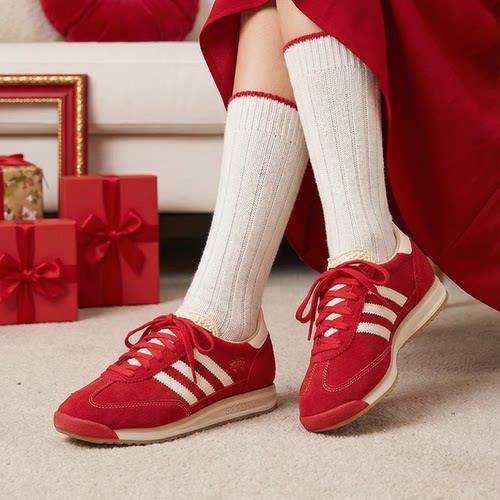 阿迪达斯男鞋女鞋红色新年款德训鞋2026春季新款运动休闲鞋JQ9823