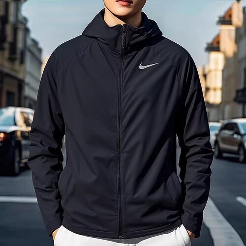 NIKE耐克黑色外套男装夏季新款跑步运动服防风梭织连帽夹克BV4871