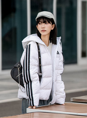 阿迪达斯正品鸭绒羽绒服女装2026冬季新款白色连帽保暖外套KH3988
