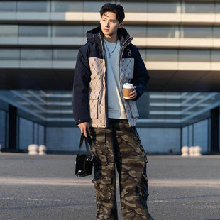 外套单肩包套装 MLB复古老花连帽羽绒服男冬季 保暖宽松打底套头衫