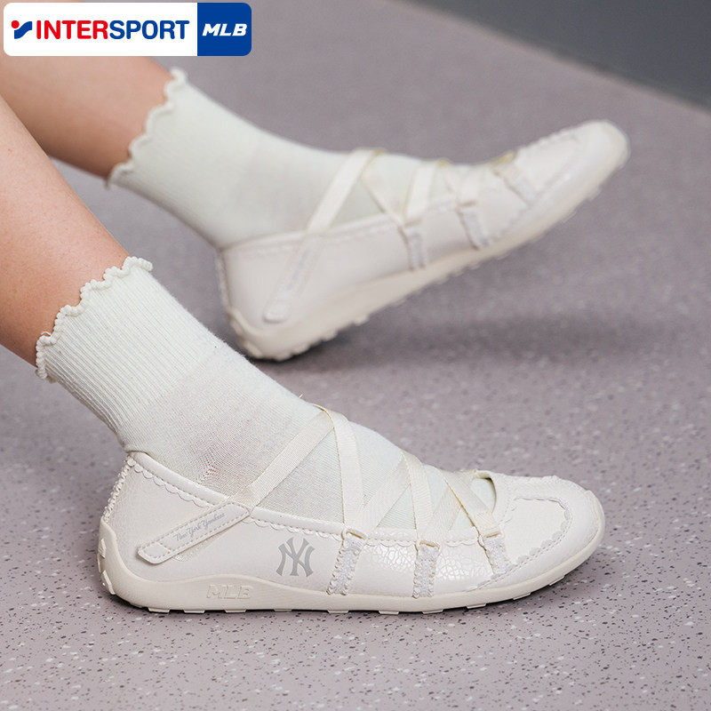 MLB平底鞋女鞋2026夏季新款法式蕾丝边绑带休闲鞋运动鞋3ASXMJ56N