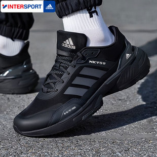 阿迪达斯跑步鞋男鞋女鞋春季新款黑色缓震运动鞋低帮轻便训练鞋子