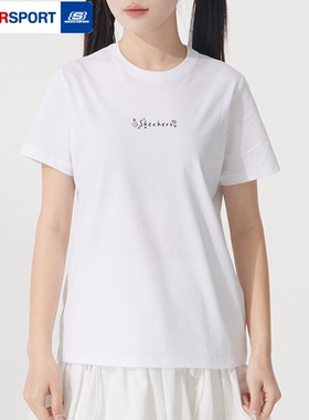 斯凯奇白色短袖女2026冬季跑步训练运动T恤圆领半袖上衣P225W304