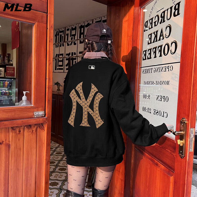 MLB复古老花卫衣男女装23秋季新款运动服休闲宽松套头衫3AMTM1234