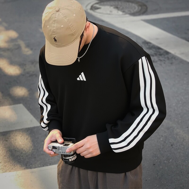 茵特丨阿迪达斯加绒卫衣男秋季新款三条纹运动服保暖套头衫