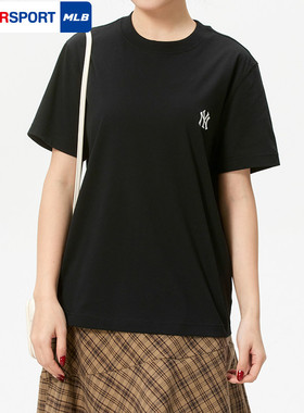MLB官方黑色圆领短袖男女2026春季新款纯色时尚休闲运动T恤TSB01