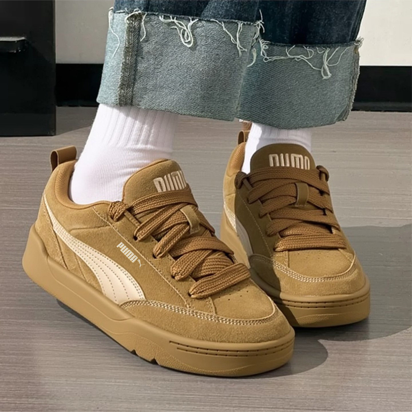 PUMA彪马板鞋男鞋女鞋2025冬季新款卡其色面包鞋休闲运动鞋401606