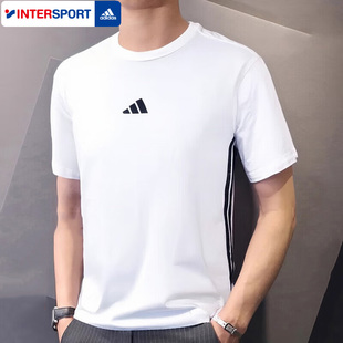 新款 夏季 半袖 上衣男士 圆领纯棉运动T恤 阿迪达斯白色短袖 正品 男装
