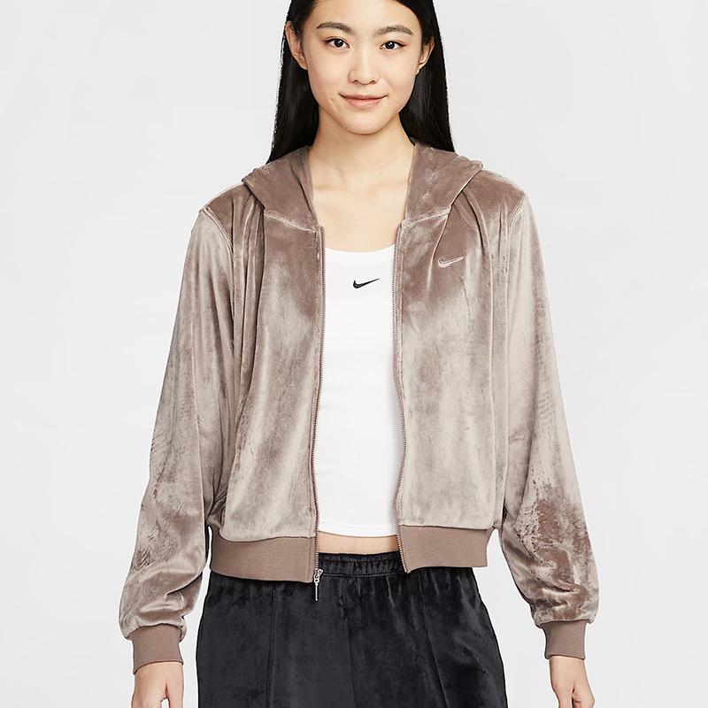 NIKE耐克女子外套灯芯绒保暖刺绣标休闲运动服上衣连帽夹克HJ0958