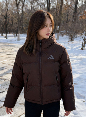 阿迪达斯短款连帽羽绒服女装2026冬季保暖休闲运动加厚外套KC5948