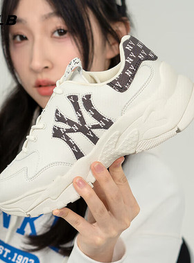 MLB官方男鞋厚底休闲鞋2025新款白色老爹鞋复古NY女鞋3ASHBWM4N