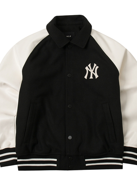 MLB官方外套男女装2025秋季新款运动服黑色仿羊羔绒夹克3AJPM1146