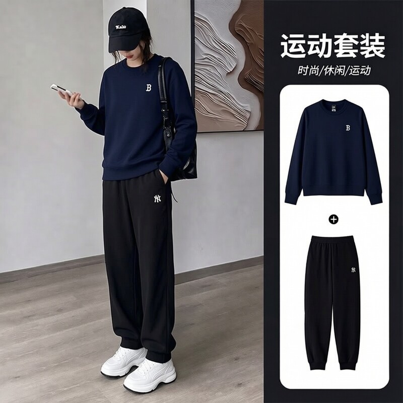 茵特丨MLB运动套装男装女装情侣宽松运动休闲套头衫卫衣束脚长裤
