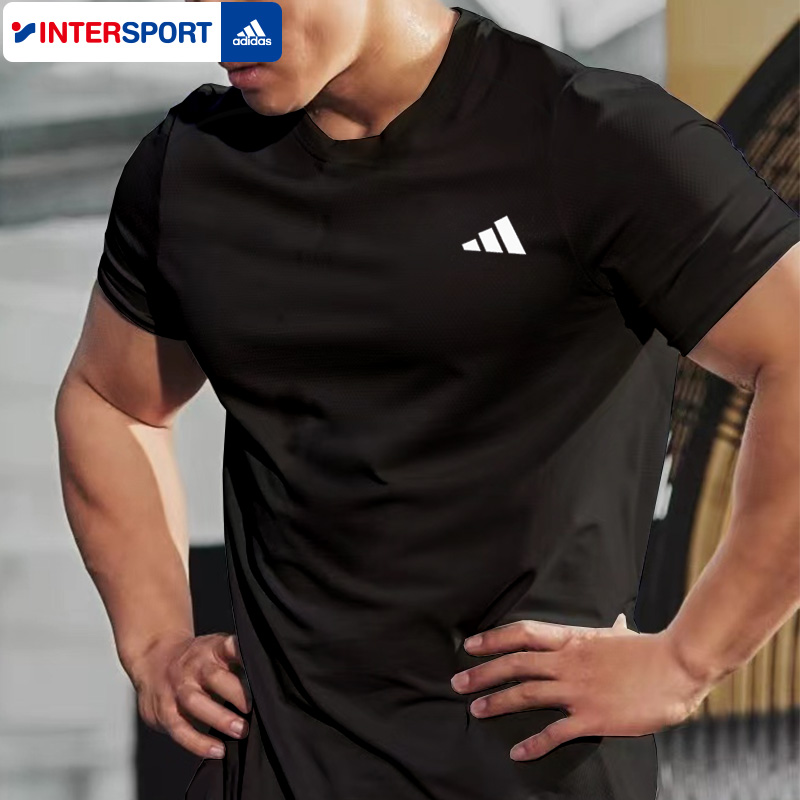 阿迪达斯速干短袖男冬季新款半袖健身衣黑色圆领薄款透气运动T恤