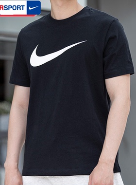 NIKE耐克短袖男2026春季新款运动服黑色休闲大勾圆领T恤潮DC5095