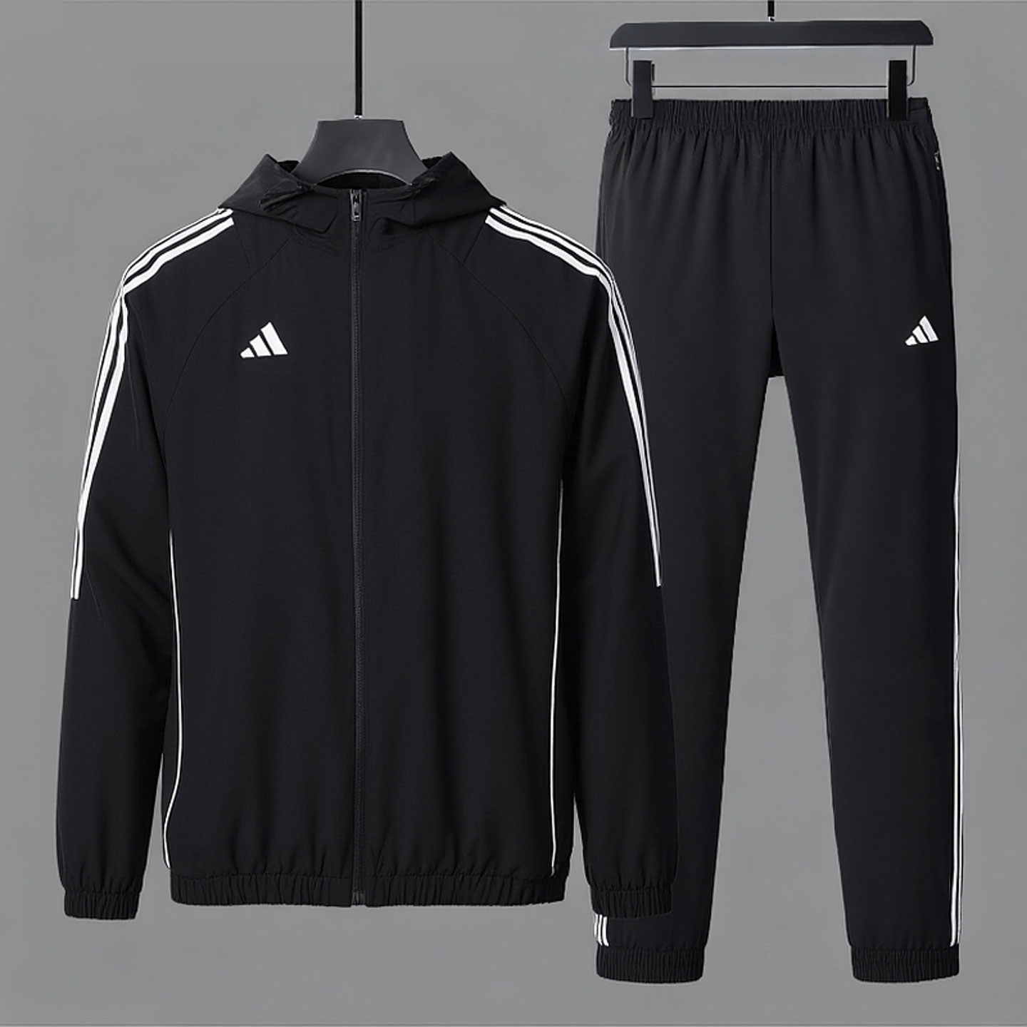 阿迪达斯梭织连帽外套男装2025冬季跑步训练健身速干运动套装长裤