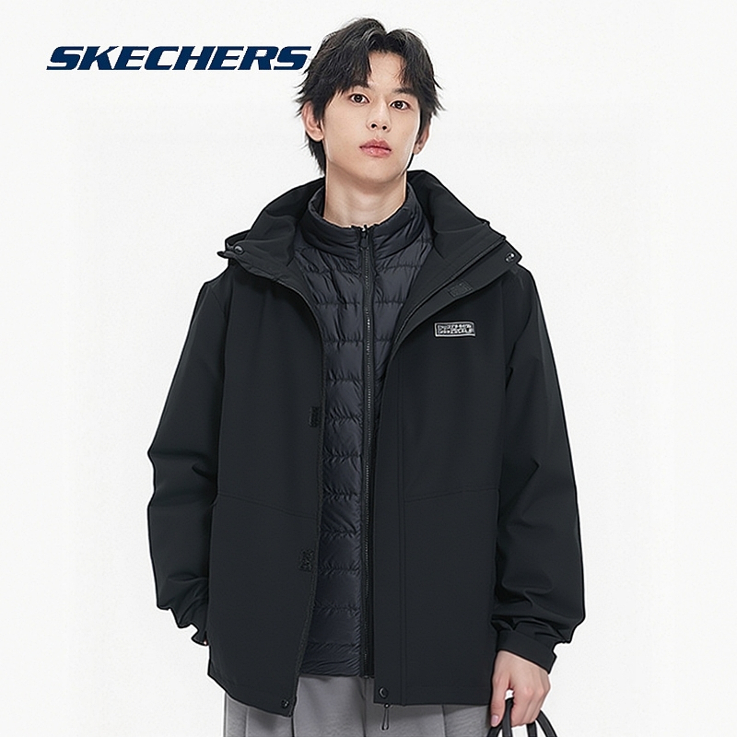 斯凯奇三合一冲锋式羽绒内胆上衣防风保暖运动夹克官方男款外套