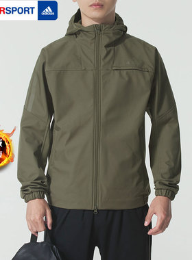 阿迪达斯军绿色外套男装2026冬季新款运动服休连帽防风夹克KA1305