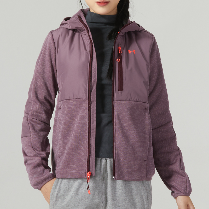安德玛加绒外套女子2025秋季保暖跑步健身训练运动服休闲连帽夹克