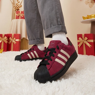 阿迪达斯三叶男鞋女鞋休闲鞋2025冬季贝壳头运动鞋新年款红色板鞋