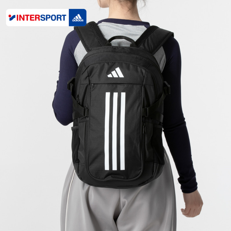 阿迪达斯正品双肩包男包女包三条纹大容量黑色书包运动背包IP9878