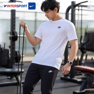 宽松透气休闲上衣 跑步训练运动半袖 Nike耐克白色T恤短袖 男26夏季