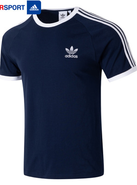 阿迪达斯三叶草蓝色圆领T恤男士运动休闲圆领透气短袖上衣IA4850