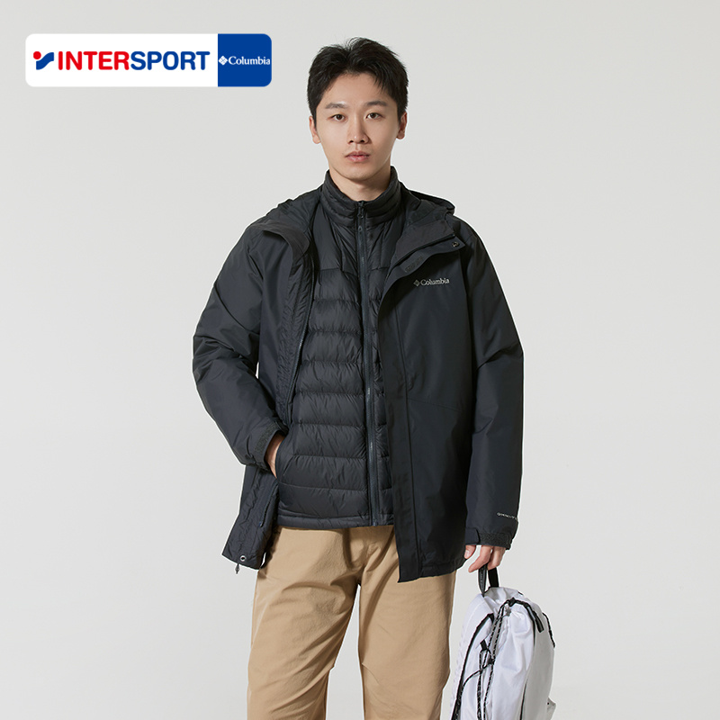 哥伦比亚冲锋衣男2025冬季户外700蓬羽绒内胆保暖防水三合一夹克