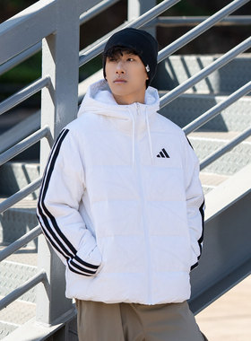 阿迪达斯鸭绒羽绒服男装2026冬季新款保暖休闲白色连帽外套KH3988