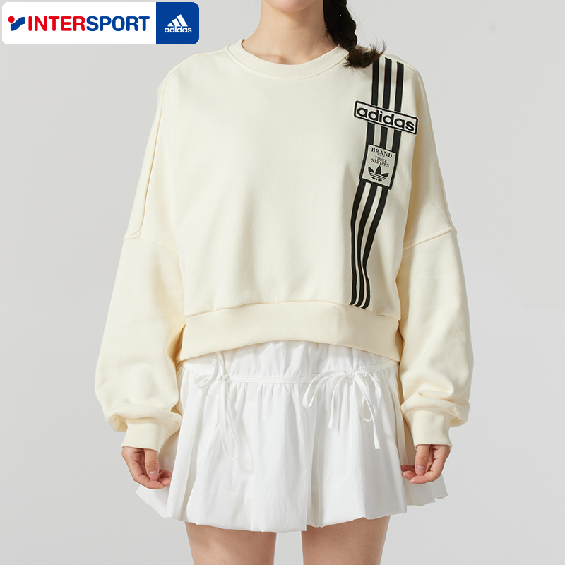 阿迪达斯三叶草女装2025春新款运动服跑步休闲卫衣套头衫 JD0084