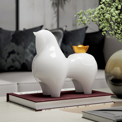 新中式禅意招财马玉石招财摆件