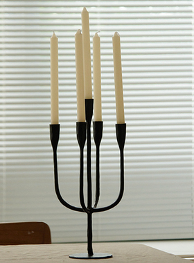 法式进口铝制黑色多头烛台艺术摆件侘寂中古风客厅样板房软装饰品