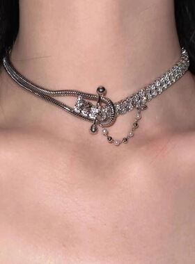 酷系爆闪拼接项链时尚通勤简约轻奢choker锁骨链高级感辣妹饰品