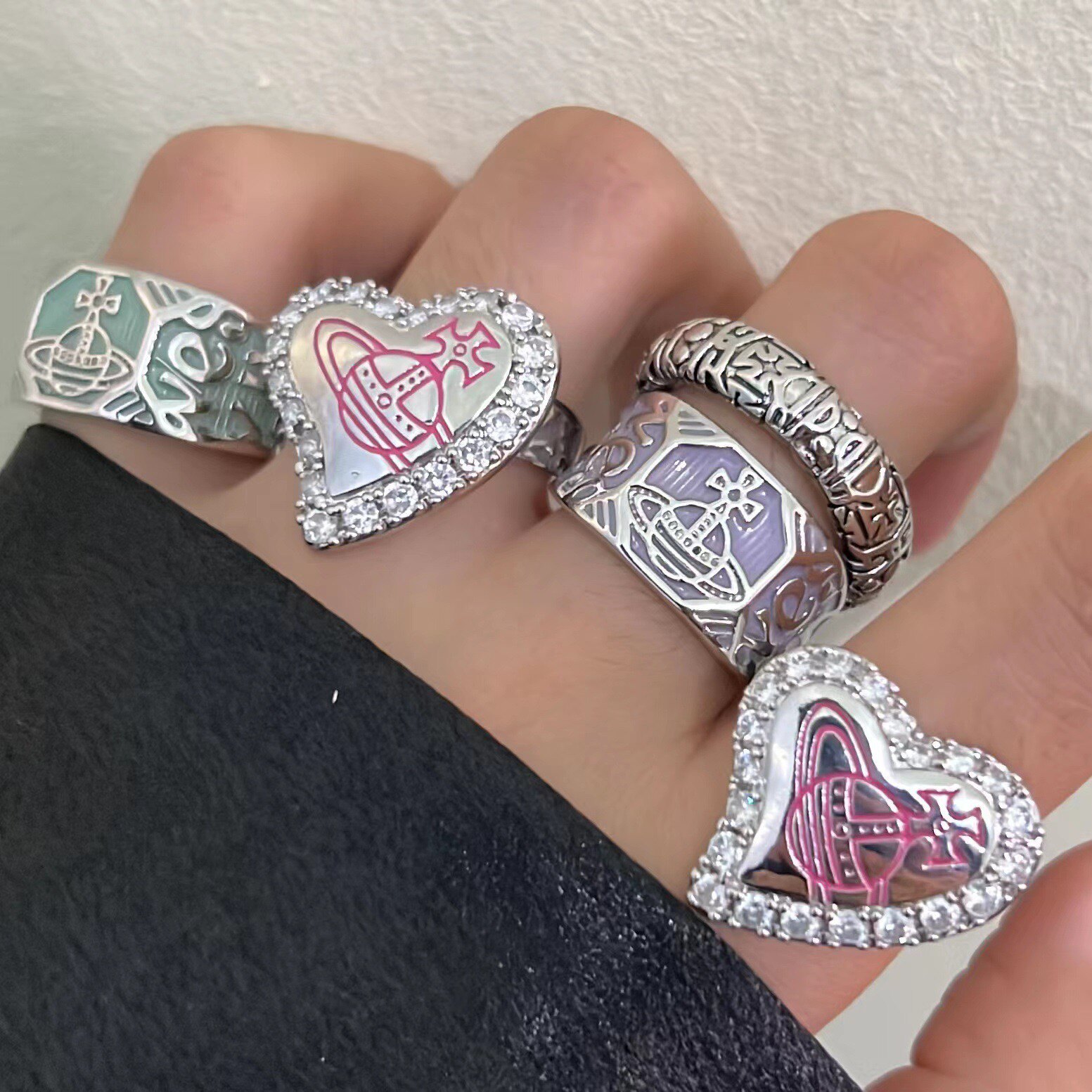 芭比配色爱了！土星球爱心甜美夸张甜酷辣妹闪钻多巴胺开口戒指,饰品/流行首饰/时尚饰品新,戒指/指环,淘宝优惠券,粉丝福利购,淘宝优惠卷