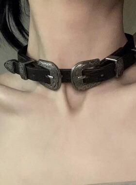 亚文化哥特复古金属感皮质辣妹项链项圈女y2k朋克锁骨链choker潮
