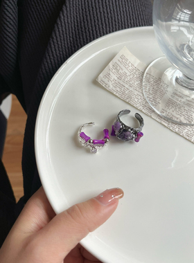 紫色韵味新中式竹节复古浪漫戒指ins法式戒指环小众熔岩串珠高冷