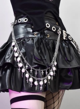 辣妹骷髅头暗黑朋克风双层毛衣链