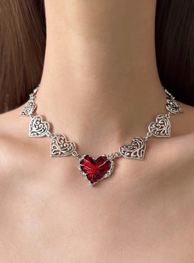 亚文化朋克哥特玫瑰复古花纹心形花朵项链锁骨链小众冷淡拼接酷女