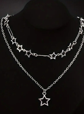 两条福利俏皮辣妹可爱亚文化件套Y2K星星项链叠带韩系甜酷锁骨链