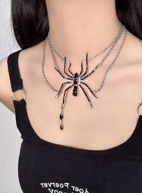 暗黑朋克风蜘蛛流苏吊坠项链亚文化小众设计感个性锁骨链饰品配饰