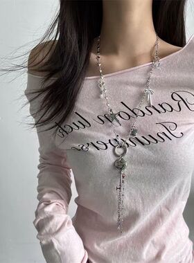 甜酷y2k辣妹风爱心钥匙流苏吊坠项链小众ins个性设计时尚毛衣链潮