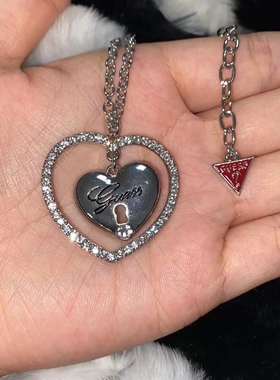 孤品美国GUESS甜美闪钻亚文化镂空爱心可爱涩谷辣妹复古美式项链