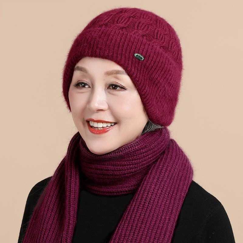 2026新款女士棉帽秋冬加厚针织大帽檐中老年保暖防寒奶奶毛线套头